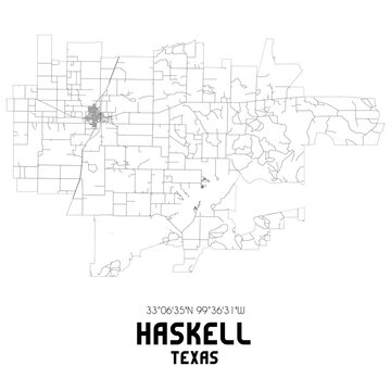 Haskell Texas. US street map with black and white lines.