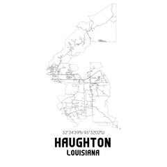 Haughton Louisiana. US street map with black and white lines.