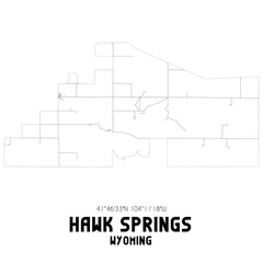 Hawk Springs Wyoming. US street map with black and white lines.