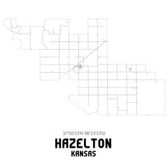 Hazelton Kansas. US street map with black and white lines.