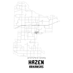 Hazen Arkansas. US street map with black and white lines.
