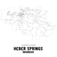 Heber Springs Arkansas. US street map with black and white lines.