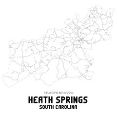 Heath Springs South Carolina. US street map with black and white lines.