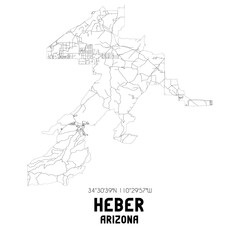 Fototapeta na wymiar Heber Arizona. US street map with black and white lines.