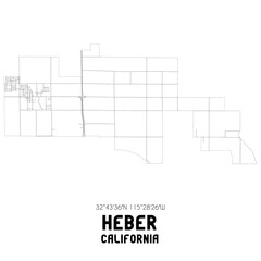 Heber California. US street map with black and white lines.