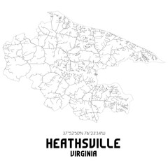 Fototapeta na wymiar Heathsville Virginia. US street map with black and white lines.