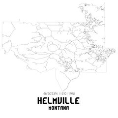 Helmville Montana. US street map with black and white lines.