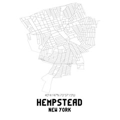 Hempstead New York. US street map with black and white lines.