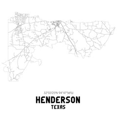 Henderson Texas. US street map with black and white lines.