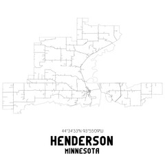 Henderson Minnesota. US street map with black and white lines.