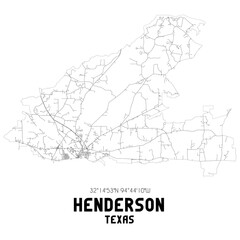 Henderson Texas. US street map with black and white lines.