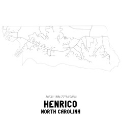 Henrico North Carolina. US street map with black and white lines.