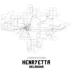 Henryetta Oklahoma. US street map with black and white lines.