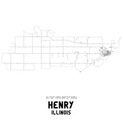 Henry Illinois. US street map with black and white lines.