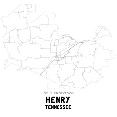 Henry Tennessee. US street map with black and white lines.