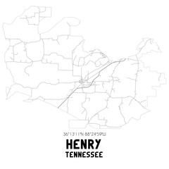 Henry Tennessee. US street map with black and white lines.