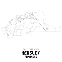Fototapeta na wymiar Hensley Arkansas. US street map with black and white lines.
