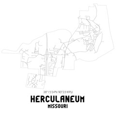 Herculaneum Missouri. US street map with black and white lines.