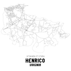 Henrico Virginia. US street map with black and white lines.
