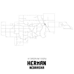 Herman Nebraska. US street map with black and white lines.