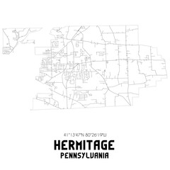 Hermitage Pennsylvania. US street map with black and white lines.