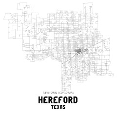 Hereford Texas. US street map with black and white lines.