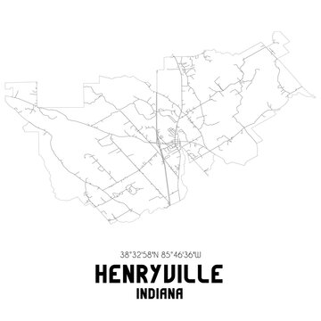 Henryville Indiana. US street map with black and white lines.