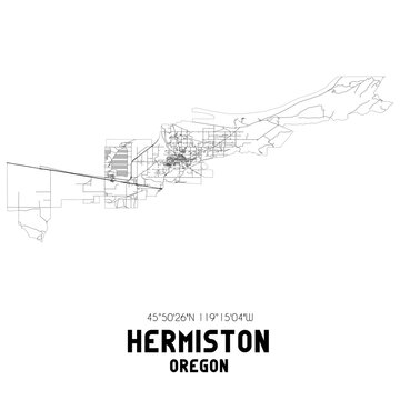 Hermiston Oregon. US street map with black and white lines.