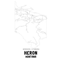 Heron Montana. US street map with black and white lines.