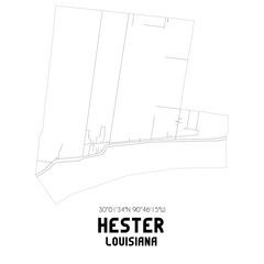 Hester Louisiana. US street map with black and white lines.