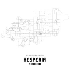 Hesperia Michigan. US street map with black and white lines.