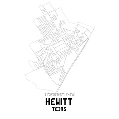Hewitt Texas. US street map with black and white lines.