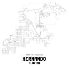 Hernando Florida. US street map with black and white lines.
