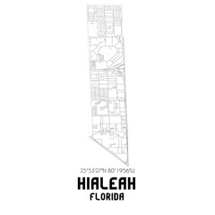 Hialeah Florida. US street map with black and white lines.