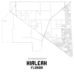 Hialeah Florida. US street map with black and white lines.