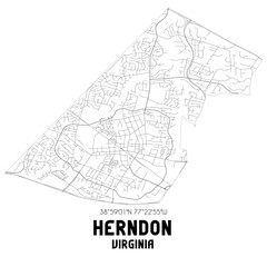 Herndon Virginia. US street map with black and white lines.