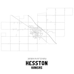 Hesston Kansas. US street map with black and white lines.