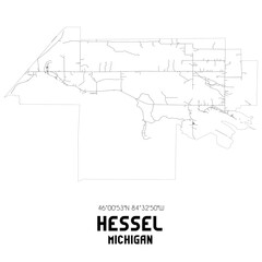 Hessel Michigan. US street map with black and white lines.