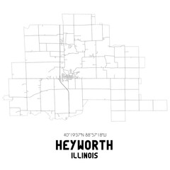 Heyworth Illinois. US street map with black and white lines.