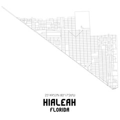 Hialeah Florida. US street map with black and white lines.