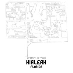 Hialeah Florida. US street map with black and white lines.