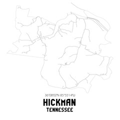 Hickman Tennessee. US street map with black and white lines.