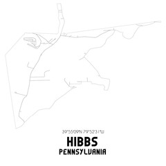Hibbs Pennsylvania. US street map with black and white lines.
