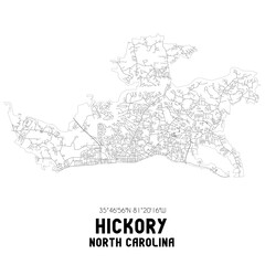Hickory North Carolina. US street map with black and white lines.