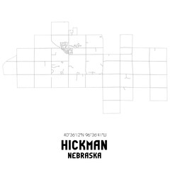 Hickman Nebraska. US street map with black and white lines.