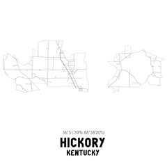 Hickory Kentucky. US street map with black and white lines.