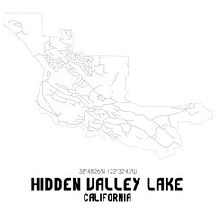 Hidden Valley Lake California. US street map with black and white lines.