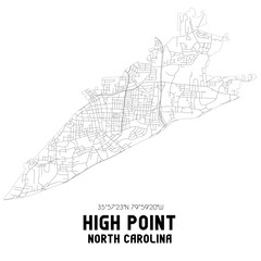 High Point North Carolina. US street map with black and white lines.