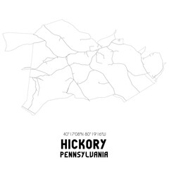 Hickory Pennsylvania. US street map with black and white lines.