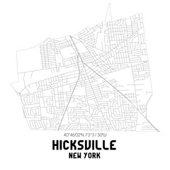Hicksville New York. US street map with black and white lines.